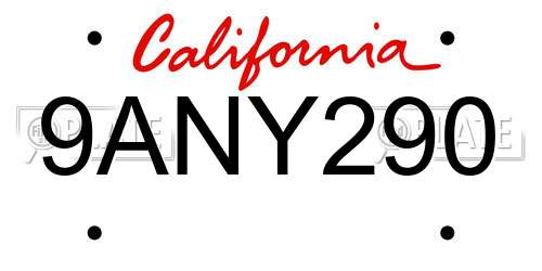 9ANY290 California License Plate