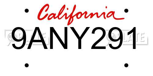 9ANY291 California License Plate