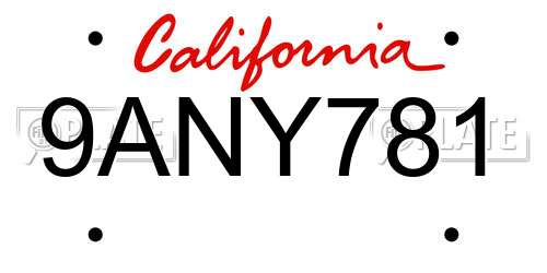 9ANY781 California License Plate