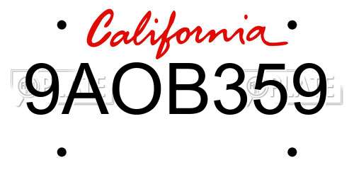 9AOB359 California License Plate