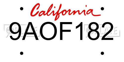 9AOF182 California License Plate