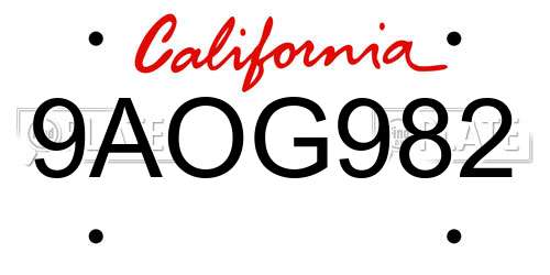 9AOG982 California License Plate