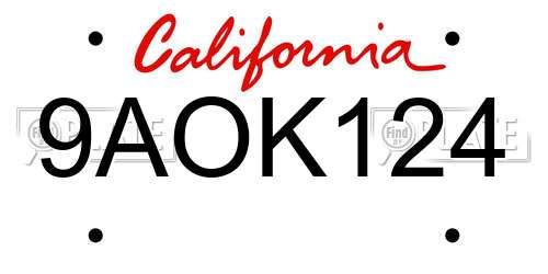 9AOK124 California License Plate