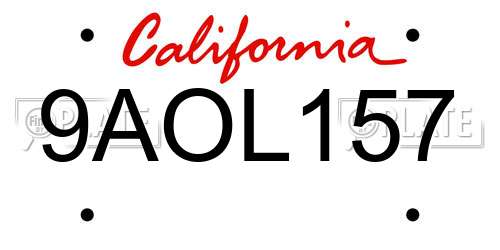 9AOL157 California License Plate