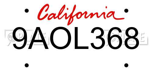 9AOL368 California License Plate