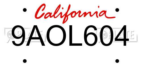 9AOL604 California License Plate
