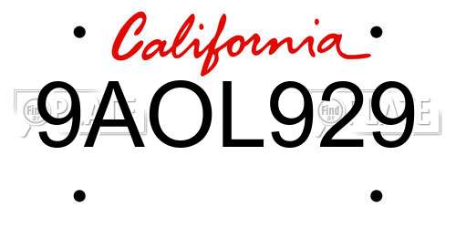 9AOL929 California License Plate