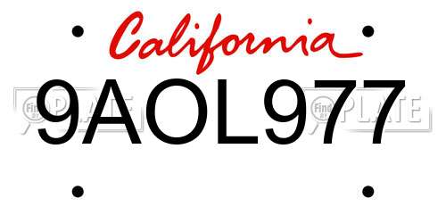 9AOL977 California License Plate