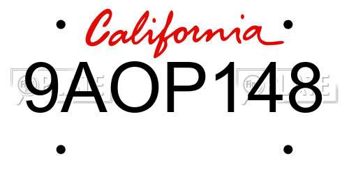 9AOP148 California License Plate