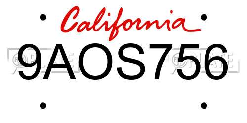 9AOS756 California License Plate