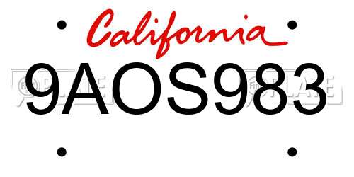 9AOS983 California License Plate