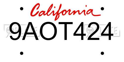 9AOT424 California License Plate