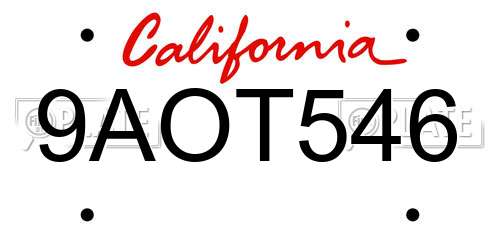 9AOT546 California License Plate