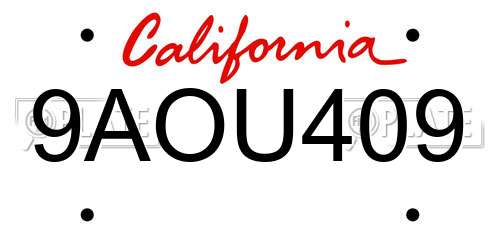 9AOU409 California License Plate
