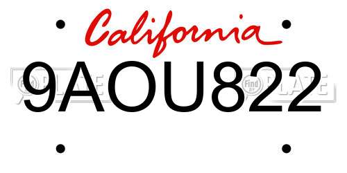 9AOU822 California License Plate