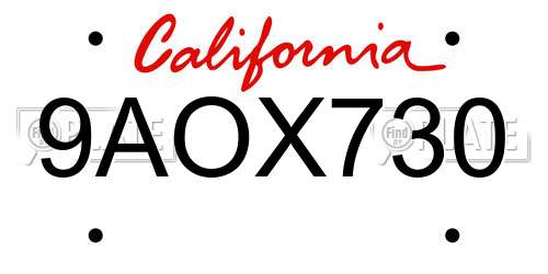 9AOX730 California License Plate