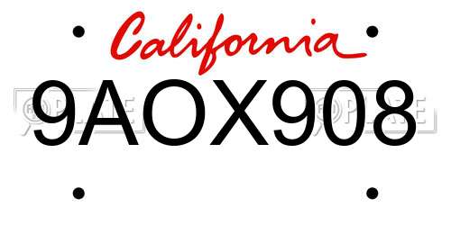 9AOX908 California License Plate