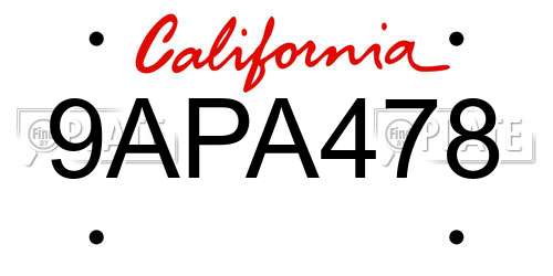 9APA478 California License Plate