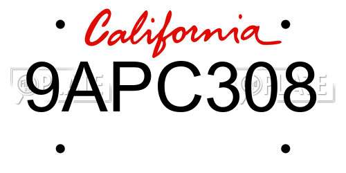 9APC308 California License Plate
