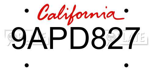 9APD827 California License Plate