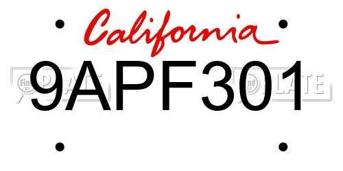 9APF301 California License Plate
