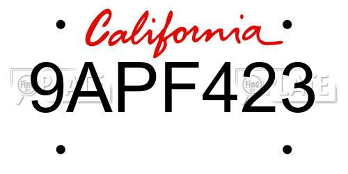 9APF423 California License Plate