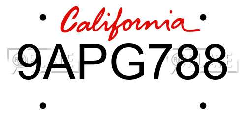 9APG788 California License Plate