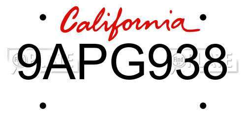 9APG938 California License Plate