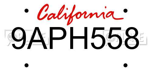 9APH558 California License Plate