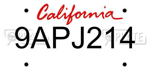 9APJ214 California License Plate