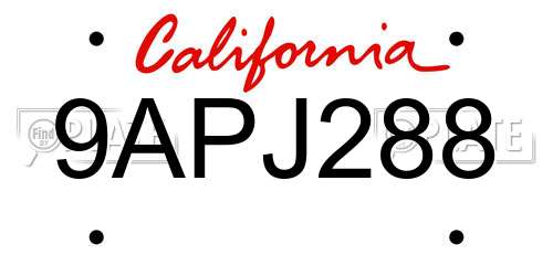 9APJ288 California License Plate