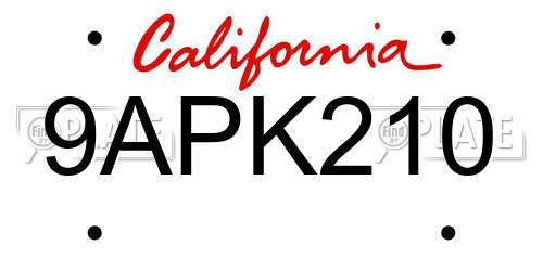 9APK210 California License Plate