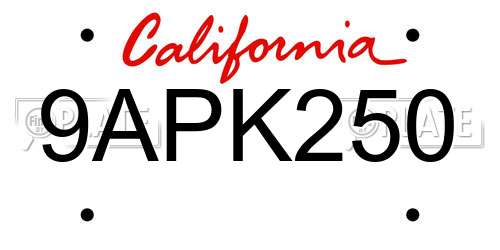 9APK250 California License Plate