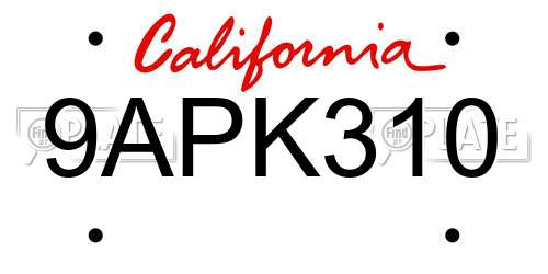 9APK310 California License Plate