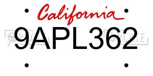 9APL362 California License Plate