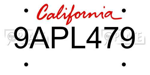 9APL479 California License Plate