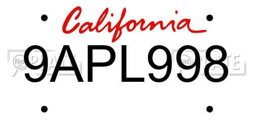 9APL998 California License Plate