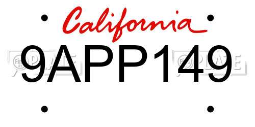 9APP149 California License Plate