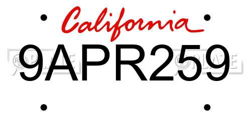 9APR259 California License Plate