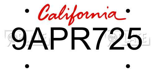 9APR725 California License Plate