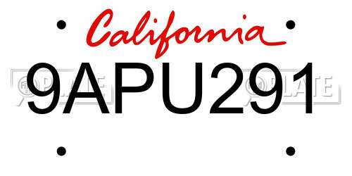 9APU291 California License Plate