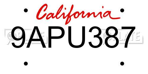 9APU387 California License Plate