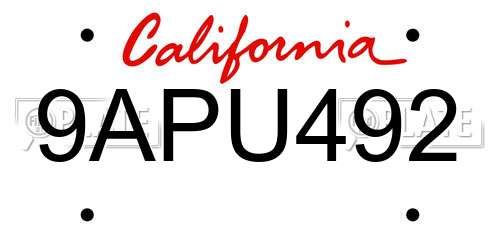 9APU492 California License Plate