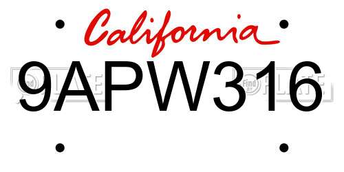 9APW316 California License Plate