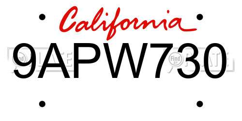 9APW730 California License Plate