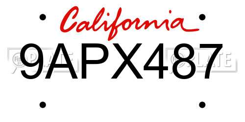 9APX487 California License Plate