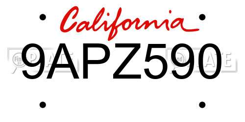 9APZ590 California License Plate