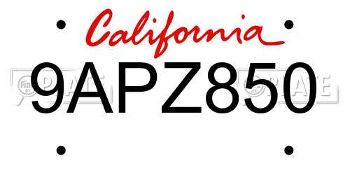 9APZ850 California License Plate