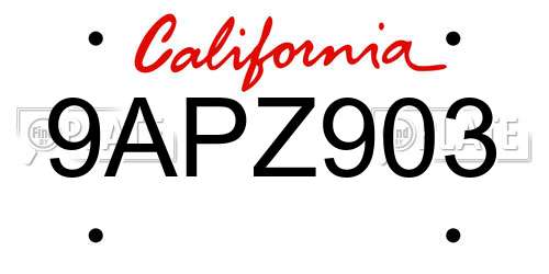 9APZ903 California License Plate