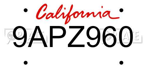 9APZ960 California License Plate